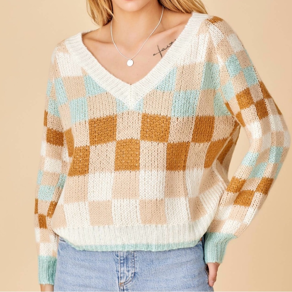 NWT Boutique Block Print Knit Sweater